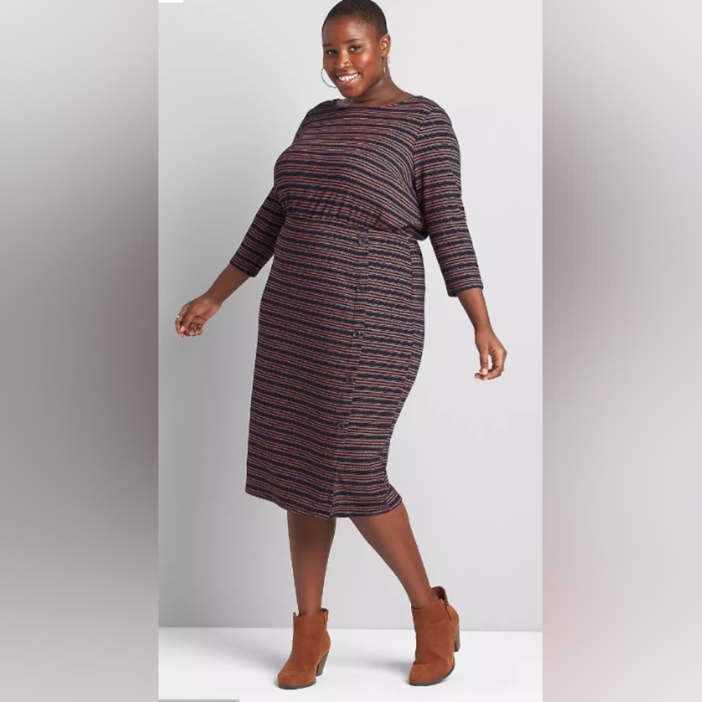 Lane Bryant Boatneck Sheath Dress With Button Detail